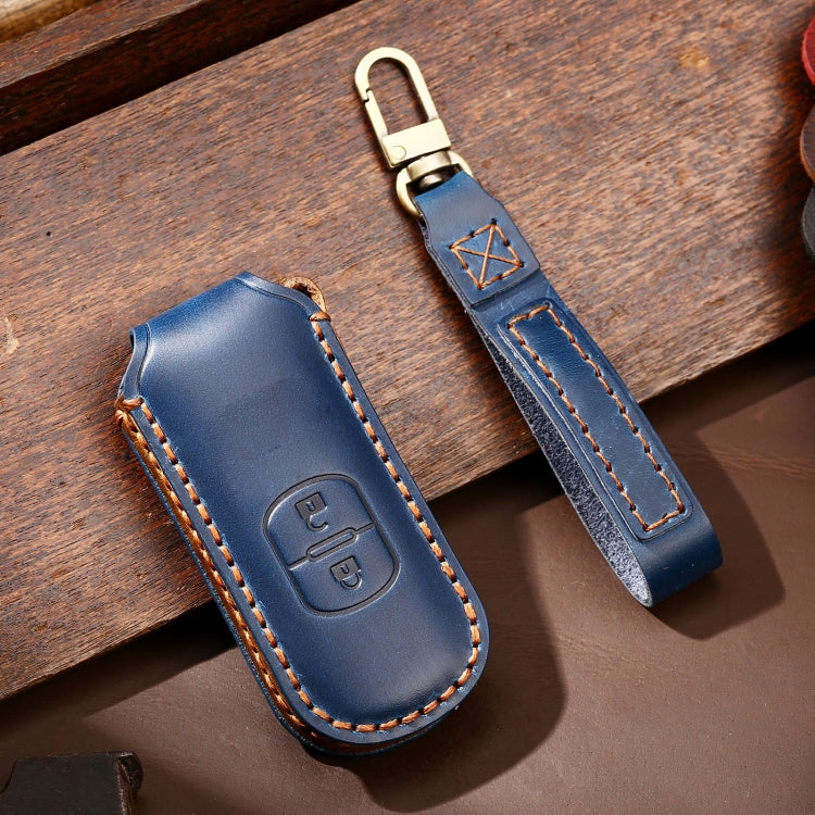 Hallmo Car Cowhide Leather Key Protective Cover Key Case for Mazda Axela 2-button(Blue) - Car Key Cases by Hallmo | Online Shopping South Africa | PMC TechLife | Buy Now Pay Later Mobicred