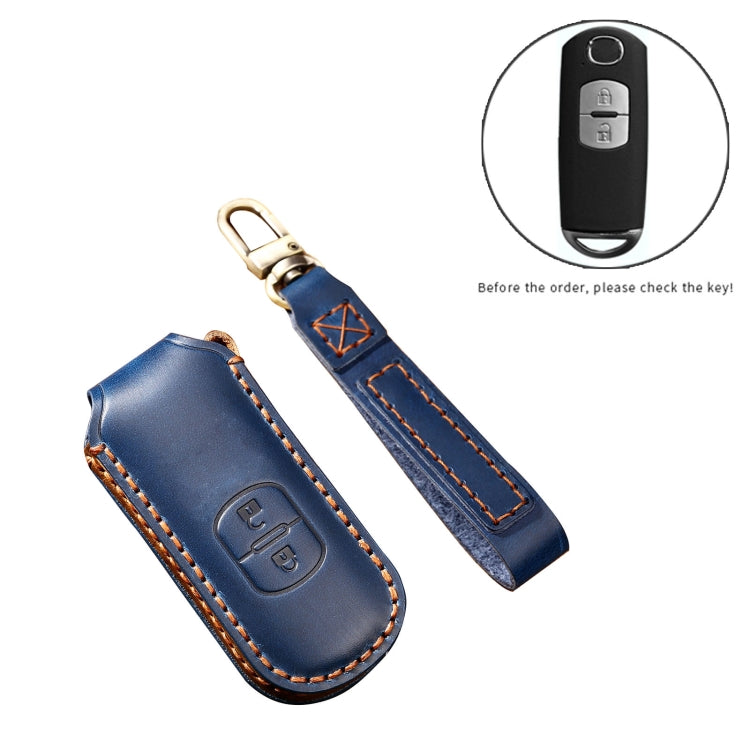 Hallmo Car Cowhide Leather Key Protective Cover Key Case for Mazda Axela 2-button(Blue) - Car Key Cases by Hallmo | Online Shopping South Africa | PMC TechLife | Buy Now Pay Later Mobicred