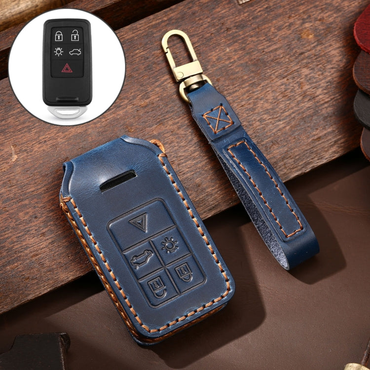 Hallmo Car Cowhide Leather Key Protective Cover Key Case for Volvo 5-button(Blue) - Car Key Cases by Hallmo | Online Shopping South Africa | PMC TechLife | Buy Now Pay Later Mobicred