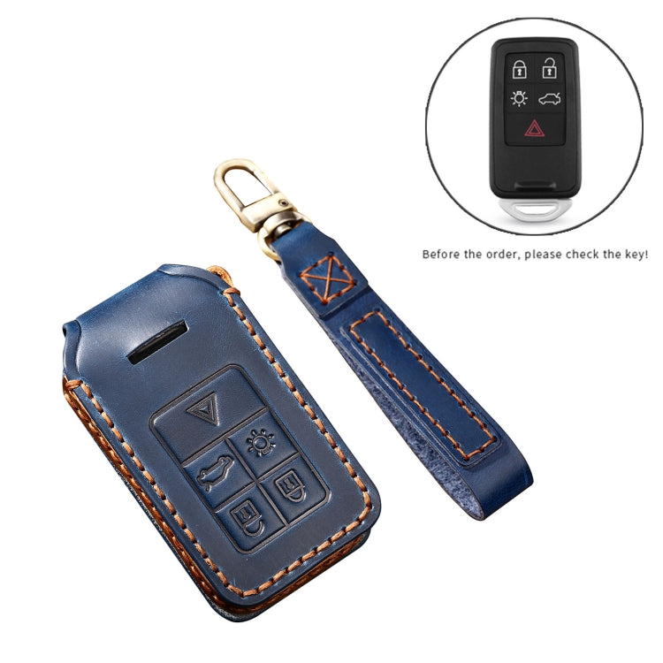 Hallmo Car Cowhide Leather Key Protective Cover Key Case for Volvo 5-button(Blue) - Car Key Cases by Hallmo | Online Shopping South Africa | PMC TechLife | Buy Now Pay Later Mobicred
