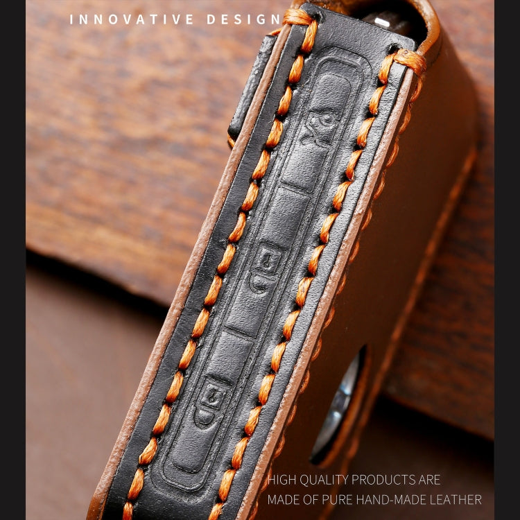 Hallmo Car Cowhide Leather Key Protective Cover Key Case for Volvo 5-button(Blue) - Car Key Cases by Hallmo | Online Shopping South Africa | PMC TechLife | Buy Now Pay Later Mobicred