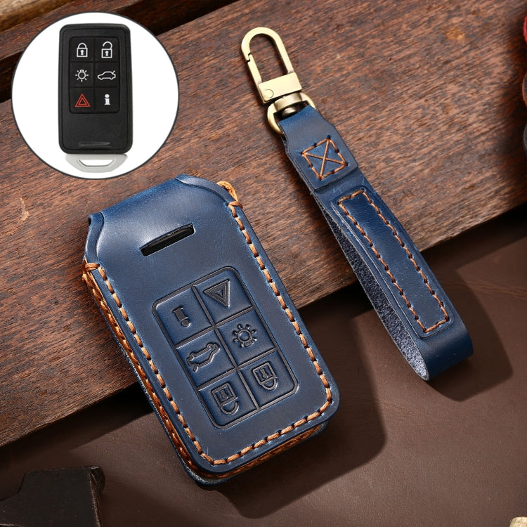 Hallmo Car Cowhide Leather Key Protective Cover Key Case for Volvo 6-button(Blue) - Car Key Cases by Hallmo | Online Shopping South Africa | PMC Jewellery | Buy Now Pay Later Mobicred