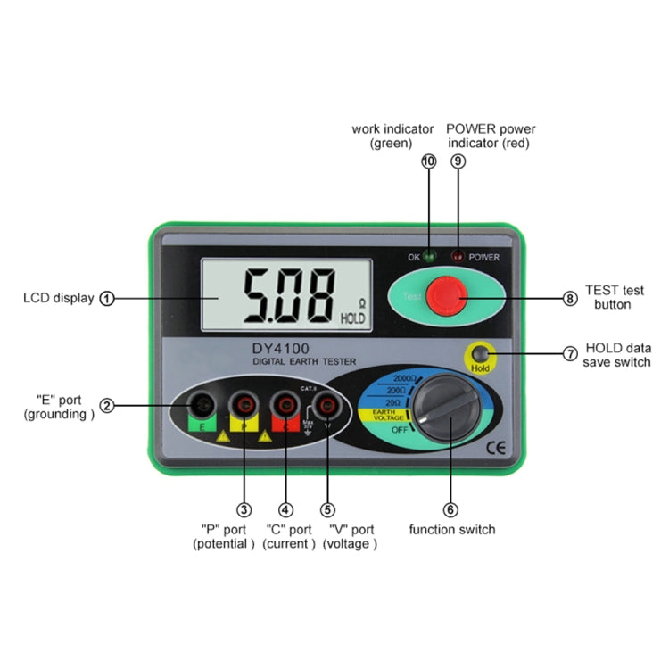 DUOYI DY4100 High-precision Digital Ground Resistance Meter Resistance Tester - free shipping - PMC TechLife - Order now!