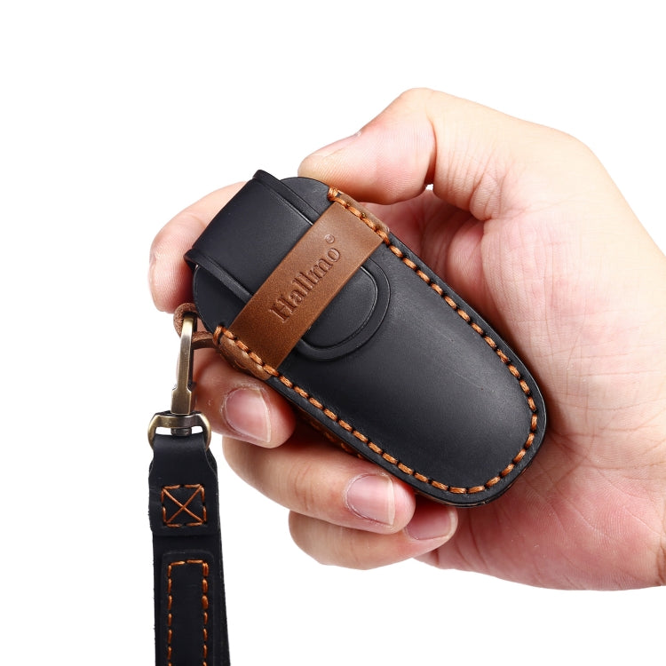 Hallmo Car Cowhide Leather Key Protective Cover Key Case for Hyundai 4-button Start(Blue) - Car Key Cases by Hallmo | Online Shopping South Africa | PMC TechLife | Buy Now Pay Later Mobicred
