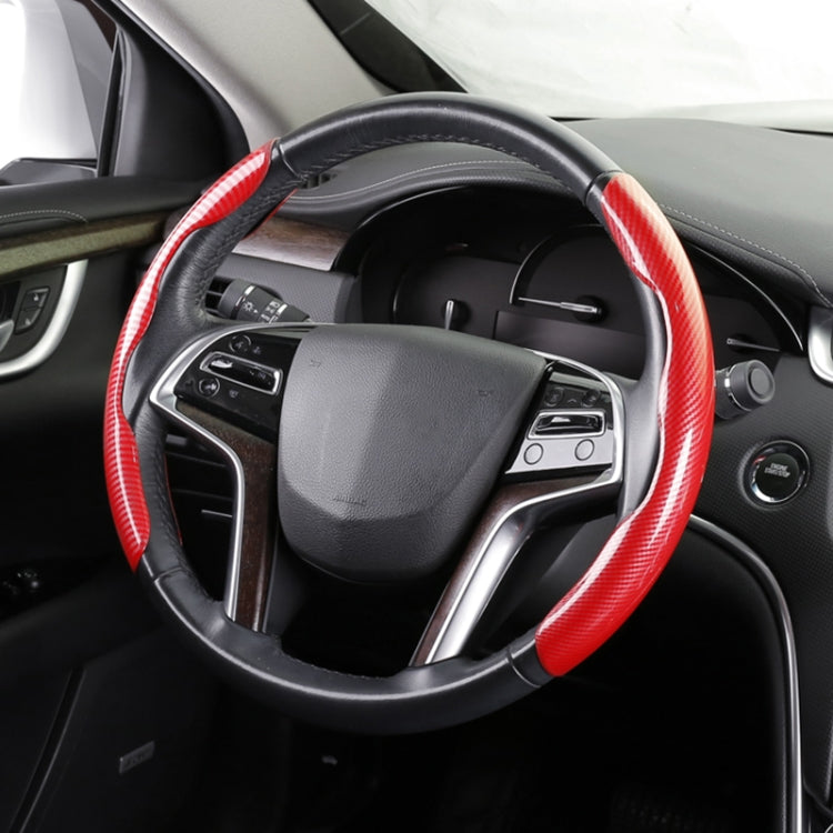 Car Universal Carbon Fiber Steering Wheel Cover (Red) - Steering Wheel Accessories by PMC TechLife | Online Shopping South Africa | PMC TechLife | Buy Now Pay Later Mobicred