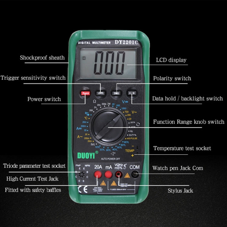 DUOYI DY2201C Car High-precision Digital Multi-function Maintenance Automatic Universal Meter - free shipping - PMC TechLife - Order now!