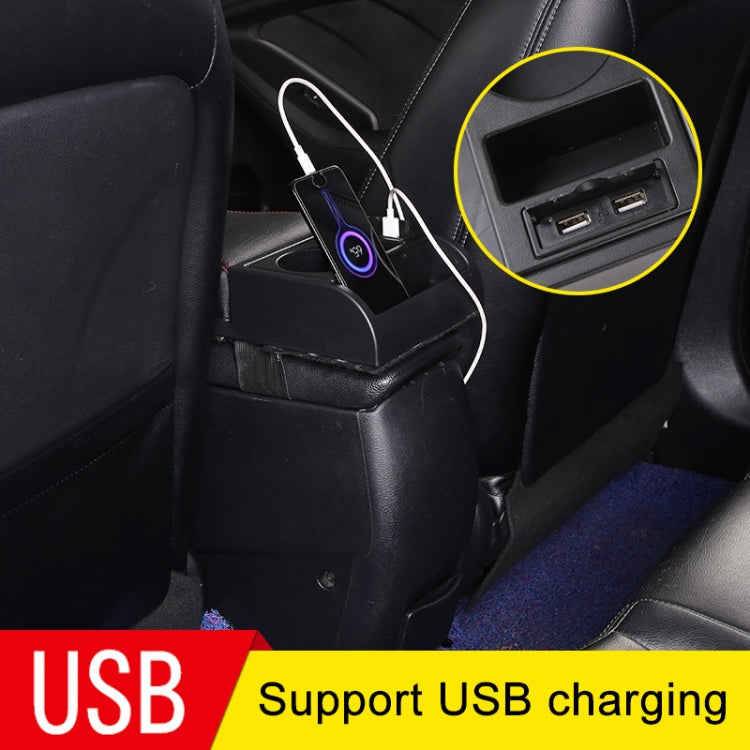 Car Multi-functional Dual USB Armrest Box Booster Pad, Microfiber Leather Straight Type (Black Red) - Seat Accessories by PMC TechLife | Online Shopping South Africa | PMC TechLife | Buy Now Pay Later Mobicred