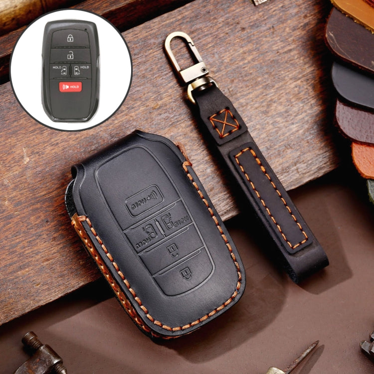 Hallmo Car Genuine Leather Key Protective Cover for Toyota Sienna 5-button(Black) - Car Key Cases by Hallmo | Online Shopping South Africa | PMC Jewellery | Buy Now Pay Later Mobicred