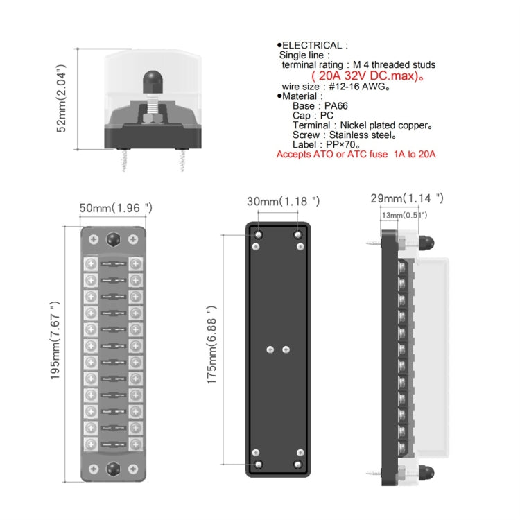 CS-979A2 FB1904 1 In 1 Out 12 Ways No Distinction Positive Negative Fuse Box without Fuse for Auto Car Truck Boat - Fuse by PMC Jewellery | Online Shopping South Africa | PMC Jewellery | Buy Now Pay Later Mobicred