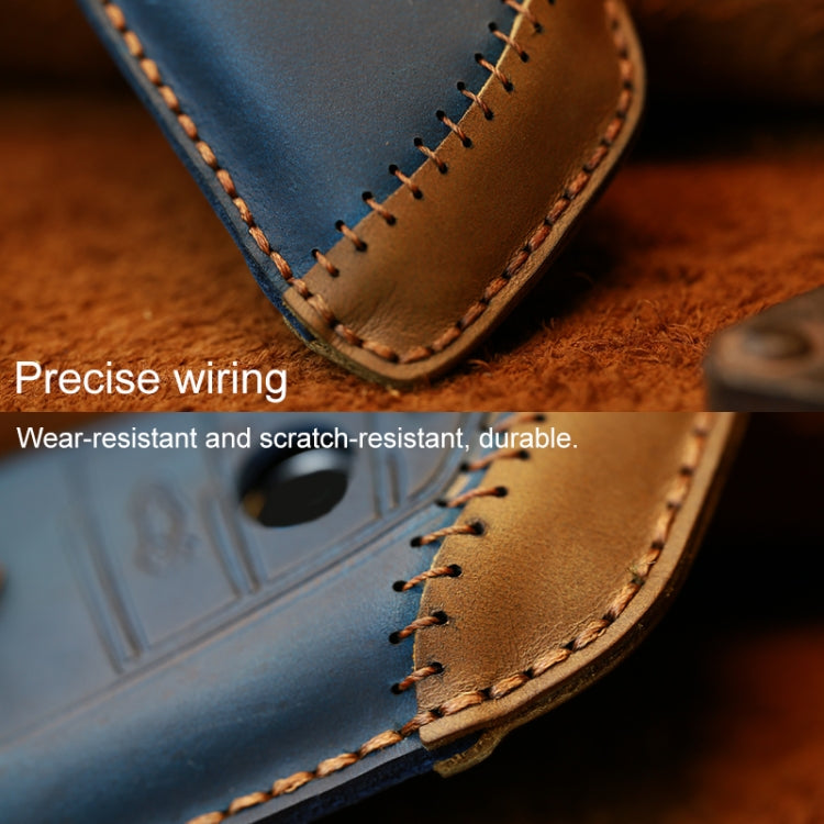 For BMW Blade Style Car Cowhide Leather Key Protective Cover Key Case, Two Keys Version (Blue) - Car Key Cases by PMC Jewellery | Online Shopping South Africa | PMC Jewellery | Buy Now Pay Later Mobicred