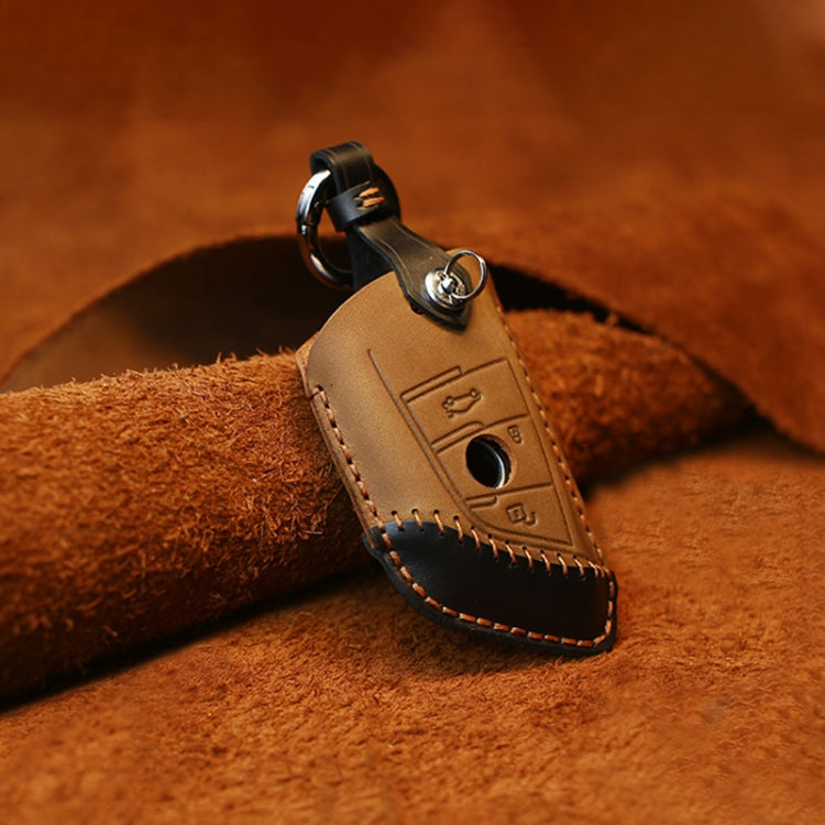 For BMW Blade Style Car Cowhide Leather Key Protective Cover Key Case, Two Keys Version (Brown) - Car Key Cases by PMC Jewellery | Online Shopping South Africa | PMC Jewellery | Buy Now Pay Later Mobicred