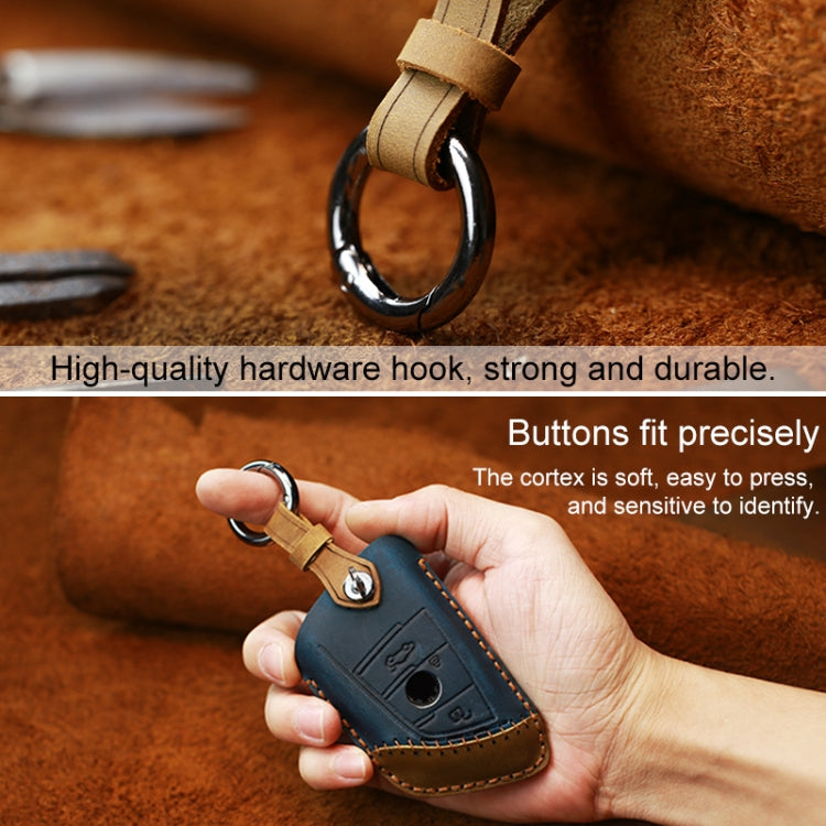 For BMW Blade Style Car Cowhide Leather Key Protective Cover Key Case, Three Keys Version (Blue) - free shipping - PMC Jewellery - Order now!
