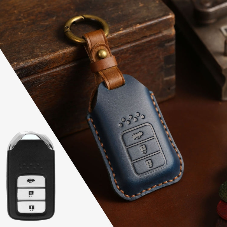 For Honda Car Cowhide Leather Key Protective Cover Key Case, Three Keys Tailgate Version (Blue) - Car Key Cases by PMC Jewellery | Online Shopping South Africa | PMC Jewellery | Buy Now Pay Later Mobicred