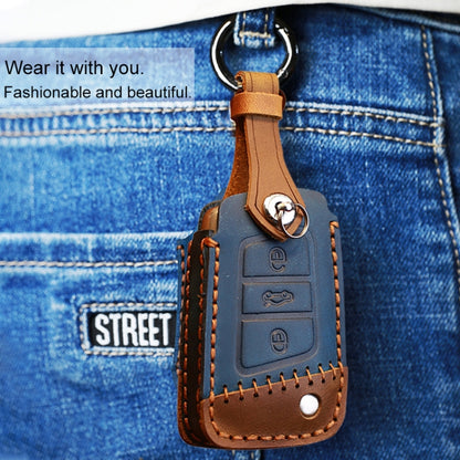 For Volkswagen Car Cowhide Leather Key Protective Cover Key Case, A Version(Blue) - Car Key Cases by PMC Jewellery | Online Shopping South Africa | PMC Jewellery | Buy Now Pay Later Mobicred