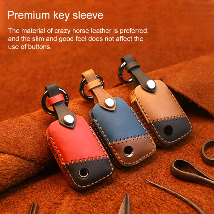 For Volkswagen Car Cowhide Leather Key Protective Cover Key Case, B Version(Blue) - Car Key Cases by PMC TechLife | Online Shopping South Africa | PMC TechLife | Buy Now Pay Later Mobicred