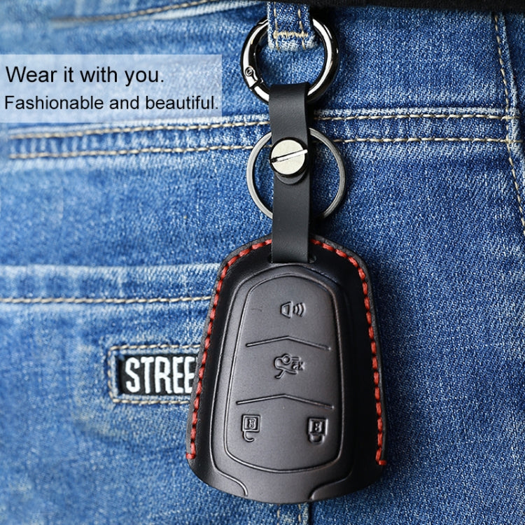 For Cadillac Car Cowhide Leather Key Protective Cover Key Case, Four Keys Version (Brown) - free shipping - PMC Jewellery - Order now!