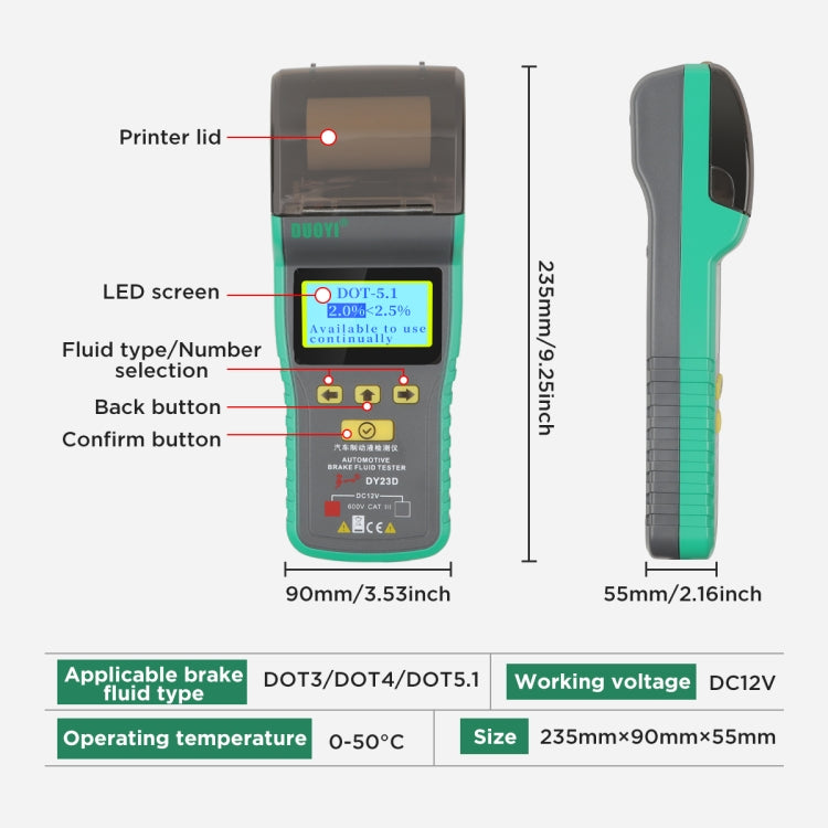 DUOYI DY23D Car Brake Fluid Detection Pen with Print Function - Electronic Test by DUOYI | Online Shopping South Africa | PMC TechLife | Buy Now Pay Later Mobicred