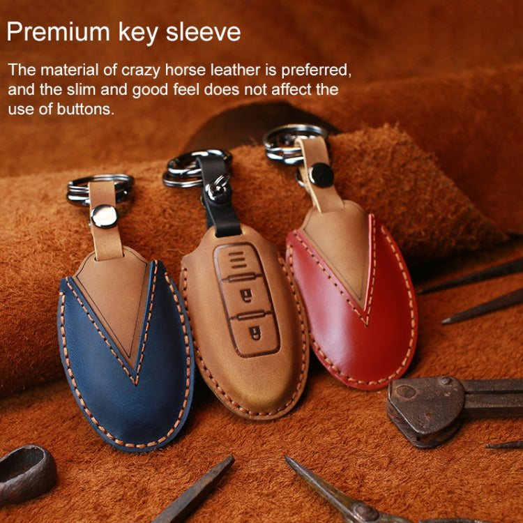 For Nissan Car Cowhide Leather Key Protective Cover Key Case, Three Keys Horn Version (Red) - Car Key Cases by PMC Jewellery | Online Shopping South Africa | PMC Jewellery | Buy Now Pay Later Mobicred