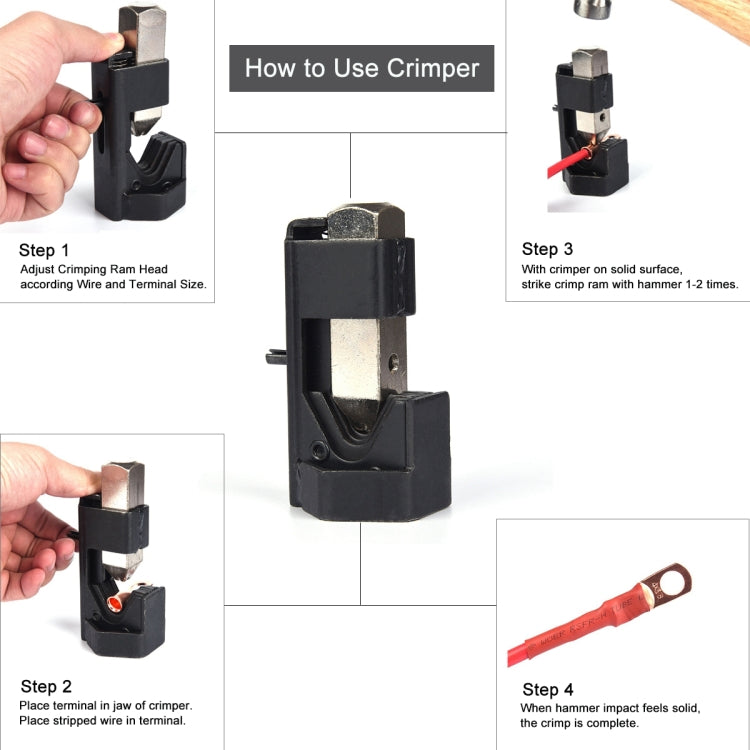 Car Battery Cable Hammer Crimper Hammer Lug Crimper Tool Pliers with T2 Copper 2 x 3/8 Heavy-duty Cold-pressed Wire Terminals - Booster Cable & Clip by PMC Jewellery | Online Shopping South Africa | PMC Jewellery | Buy Now Pay Later Mobicred