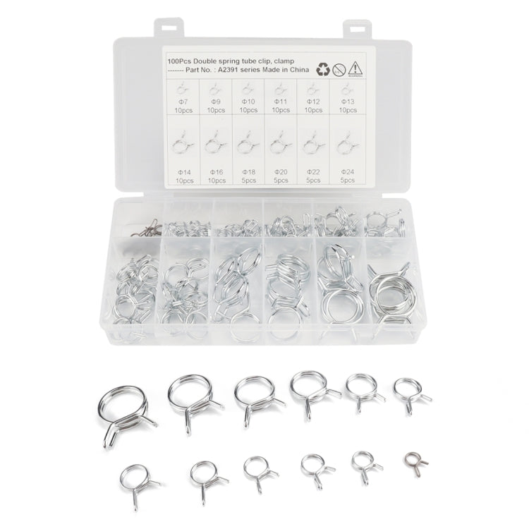 100 PCS Double Wire Spring Tube Clamp Water Pipe Clamps, Size: 7-24mm - Booster Cable & Clip by PMC Jewellery | Online Shopping South Africa | PMC Jewellery | Buy Now Pay Later Mobicred