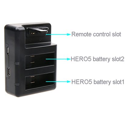 Dual Batteries Charger + Remote Control Charger with USB Cable for GoPro HERO7 Black /6 /5 (AHDBT-501), Batteries not included(Black) - Charger by PMC Jewellery | Online Shopping South Africa | PMC Jewellery | Buy Now Pay Later Mobicred