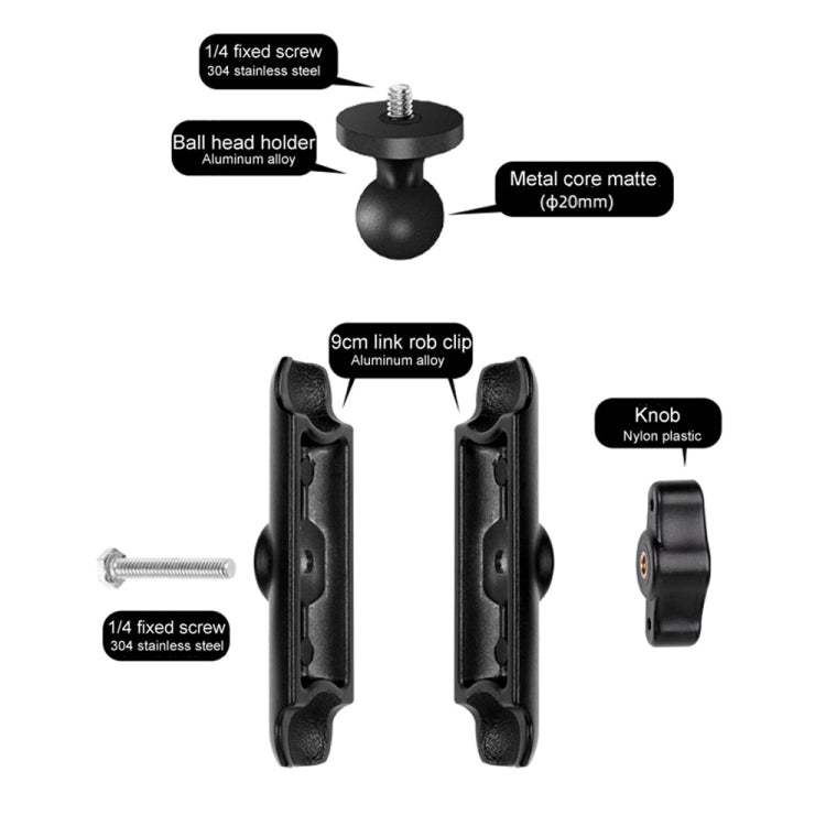 9cm Connecting Rod 20mm Ball Head Motorcycle Rearview Mirror Fixed Mount Holder with Tripod Adapter & Screw for GoPro Hero12 Black / Hero11 /10 /9 /8 /7 /6 /5, Insta360 Ace / Ace Pro, DJI Osmo Action 4 and Other Action Cameras(Black) - Bicycle Handlebar Mount by PMC Jewellery | Online Shopping South Africa | PMC Jewellery | Buy Now Pay Later Mobicred