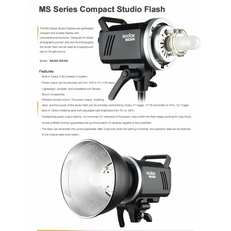 Godox MS300 Studio Flash Light 300Ws Bowens Mount Studio Speedlight with Cover(EU Plug) - free shipping - PMC TechLife - Order now!