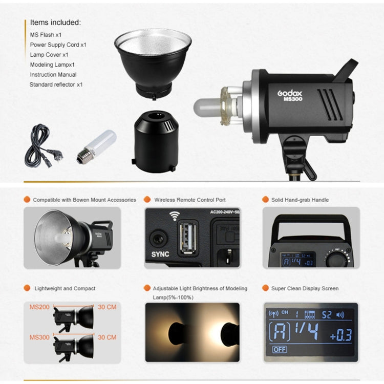Godox MS300 Studio Flash Light 300Ws Bowens Mount Studio Speedlight with Cover(UK Plug) - free shipping - PMC TechLife - Order now!