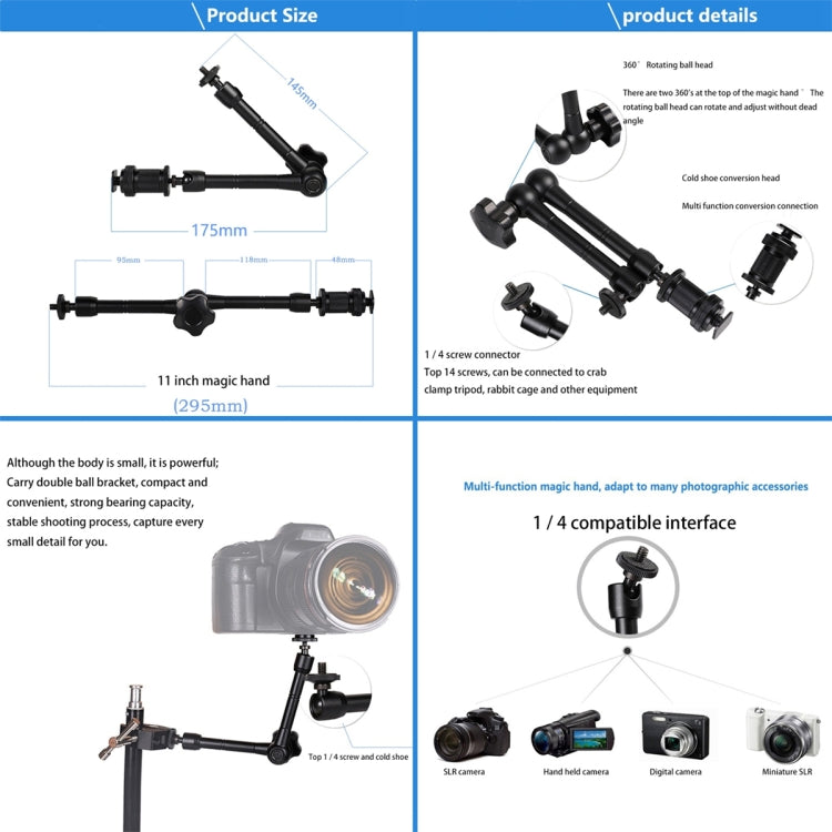 11 inch Adjustable Friction Articulating Magic Arm + Large Claws Clips - Camera Gimbal by PMC TechLife | Online Shopping South Africa | PMC TechLife