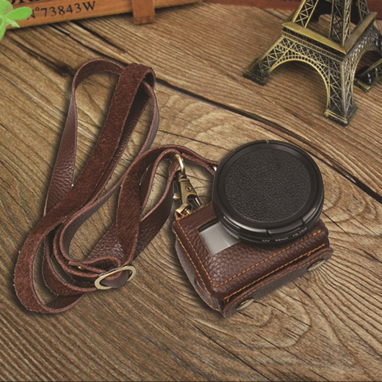 For GoPro HERO4 Litchi Texture Genuine Leather Protective Case with Sling(Brown) - Leather Cases by PMC TechLife | Online Shopping South Africa | PMC TechLife | Buy Now Pay Later Mobicred