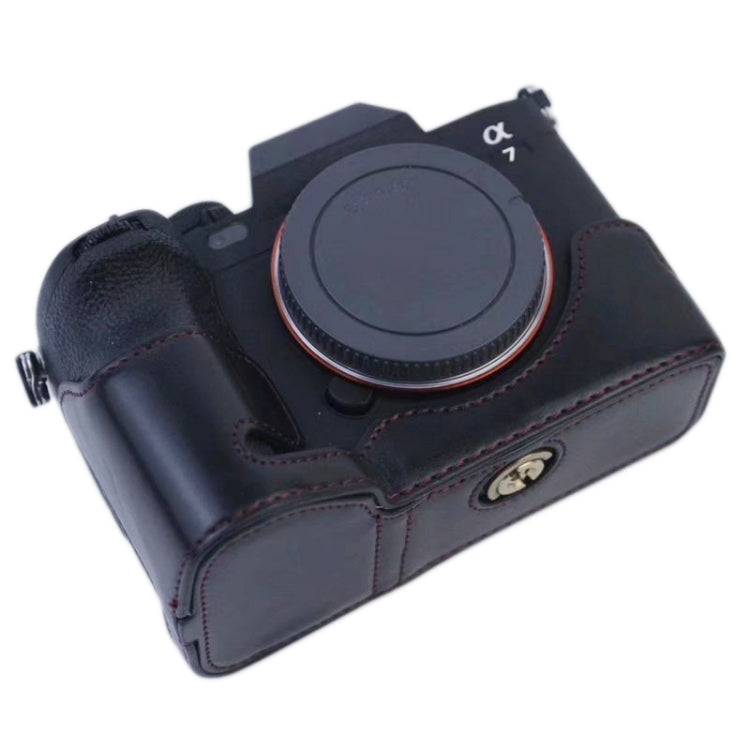 1/4 inch Thread PU Leather Camera Half Case Base for Sony A7 IV (Brown) - Half Case by PMC TechLife | Online Shopping South Africa | PMC TechLife | Buy Now Pay Later Mobicred