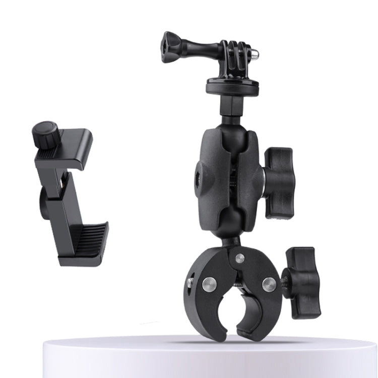 360 Rotation Adjustable Action Camera Bike Motorcycle Handlebar Holder with Phone Clamp (Black) - Bicycle Handlebar Mount by PMC TechLife | Online Shopping South Africa | PMC TechLife | Buy Now Pay Later Mobicred