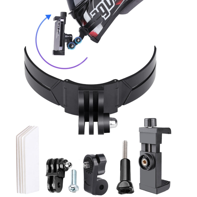 Foldable Bending Action Camera Phone Helmet Mount Kit with J-Hook Buckle & Rotation Phone Clamp & Adapter (Black) - Helmet Mount by PMC TechLife | Online Shopping South Africa | PMC TechLife | Buy Now Pay Later Mobicred