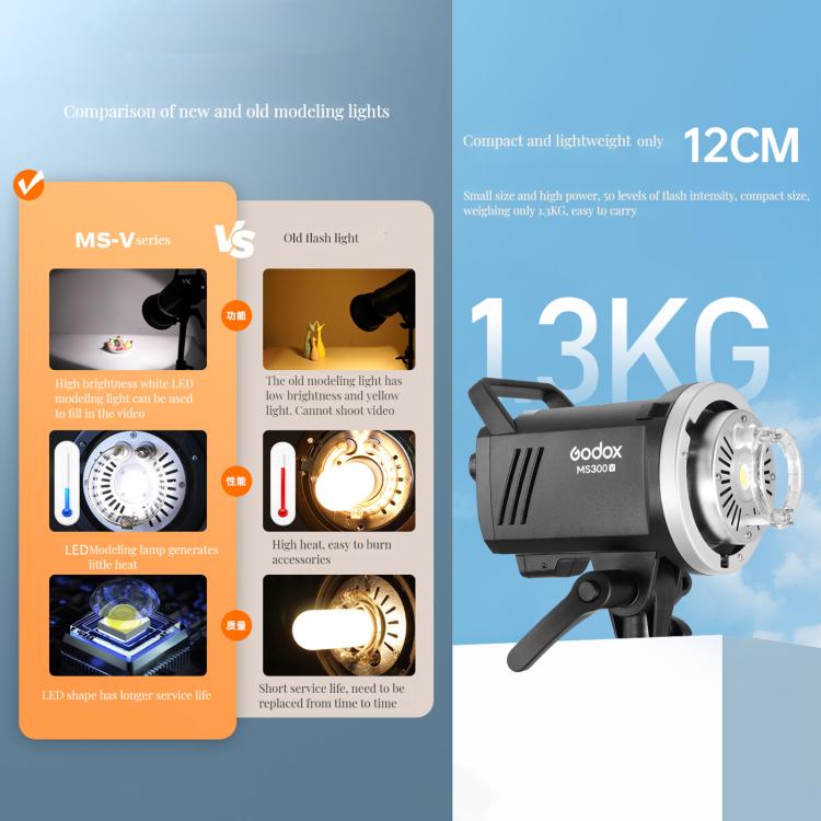Godox MS300-V Studio Flash Light 300Ws Bowens Mount Strobe Light with Lamp Cover (UK Plug) - free shipping - PMC TechLife - Order now!