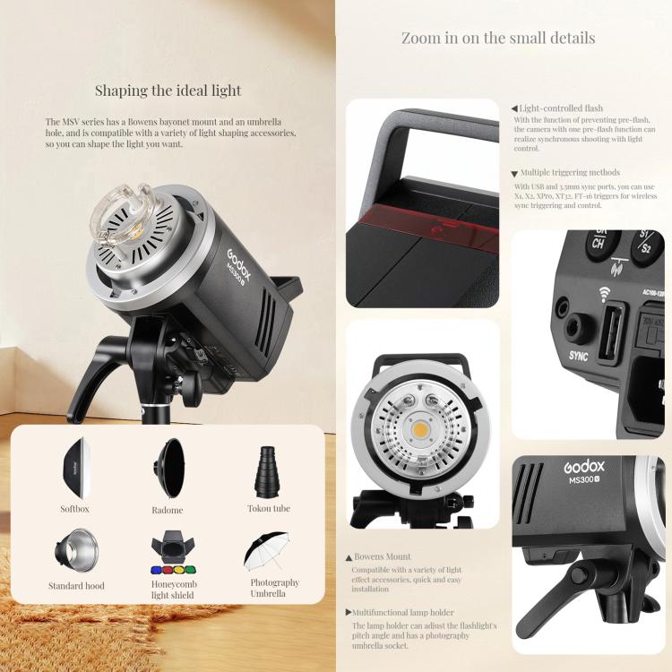 Godox MS200-V Studio Flash Light 200Ws Bowens Mount Strobe Light with Lamp Cover (US Plug) - free shipping - PMC TechLife - Order now!