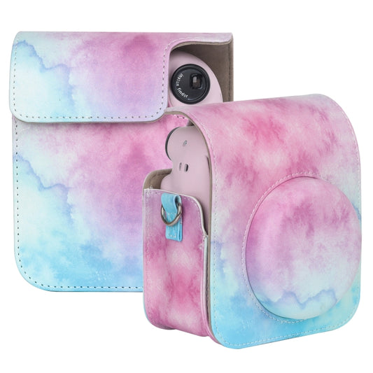 For FUJIFILM instax mini 12 Painted Full Body Leather Case Camera Bag with Strap(Blue Pink)(Black) - Leather Bag by PMC Jewellery | Online Shopping South Africa | PMC Jewellery | Buy Now Pay Later Mobicred