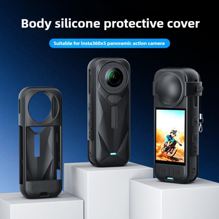 For Insta360 X5 Camera Body Cover Silicone Case with Lens Cover (Black) - free shipping - PMC TechLife - Order now!