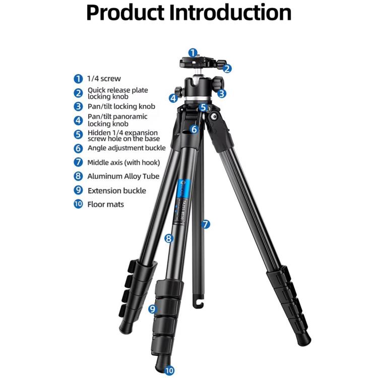 BEXIN TA254-BS30 Portable Collapsible Aluminum Alloy Camera Tripod with Head (Black) - free shipping - PMC TechLife - Order now!