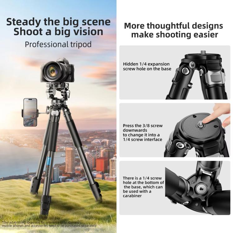 BEXIN RK294 Portable Collapsible Aluminum Alloy Camera Tripod (Black) - free shipping - PMC TechLife - Order now!