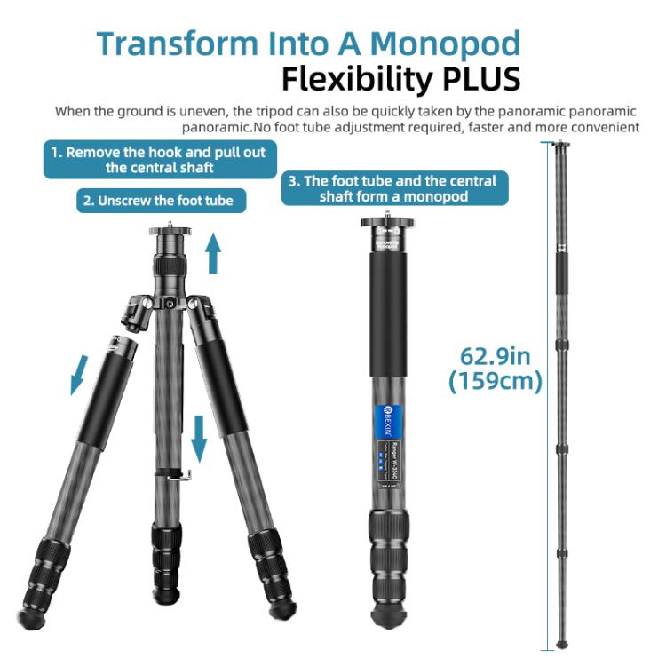 BEXIN W-334C Portable DSLR Camera 2 in 1 Carbon Fiber Tripod Detachable Monopod (Black) - free shipping - PMC TechLife - Order now!