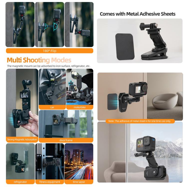 Sunnylife Stretchable Backpack Clip Rotatable Magnetic Mount Action Camera Holder Vlog Mount (Black) - free shipping - PMC TechLife - Order now!