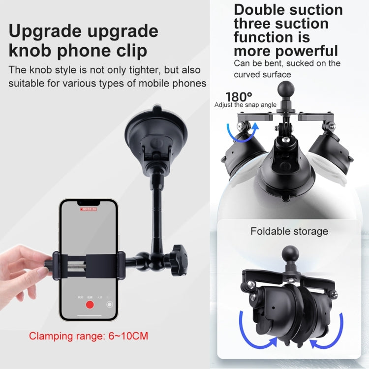 Dual-leg Suction Cup Connecting Rod Arm Phone Clamp Mount(Black) - Holder by PMC TechLife | Online Shopping South Africa | PMC TechLife | Buy Now Pay Later Mobicred
