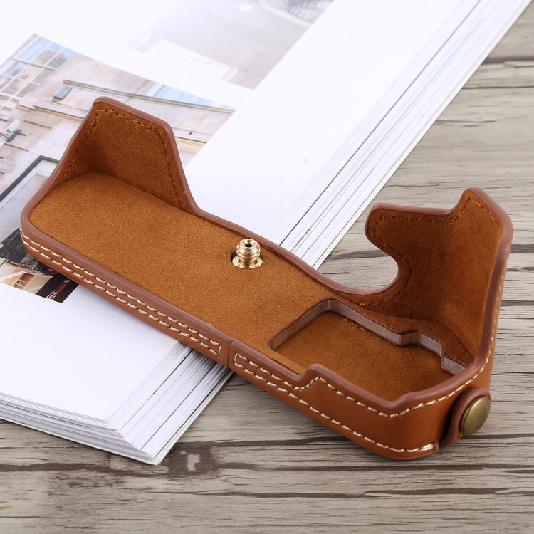 1/4 inch Thread PU Leather Camera Half Case Base for Olympus EM5 / EM5 Mark II (Brown) - free shipping - PMC TechLife - Order now!