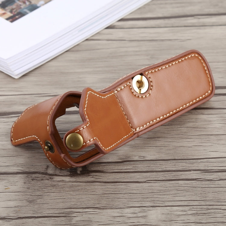 1/4 inch Thread PU Leather Camera Half Case Base for Olympus EM5 / EM5 Mark II (Brown) - free shipping - PMC TechLife - Order now!