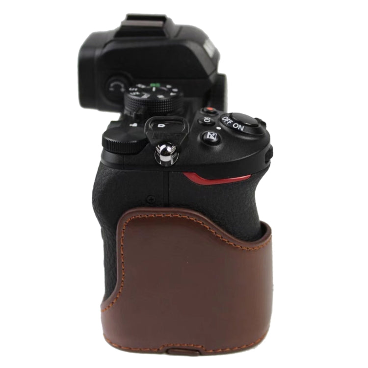 1/4 inch Thread PU Leather Camera Half Case Base for Nikon Z50(Coffee) - Half Case by PMC TechLife | Online Shopping South Africa | PMC TechLife | Buy Now Pay Later Mobicred