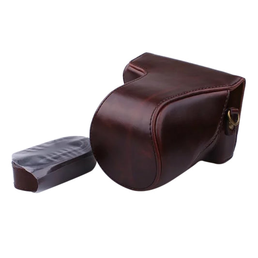 Full Body Camera PU Leather Case Bag with Strap for Canon EOS M200 (15-55mm Lens) (Coffee) - Leather Bag by PMC Jewellery | Online Shopping South Africa | PMC Jewellery | Buy Now Pay Later Mobicred