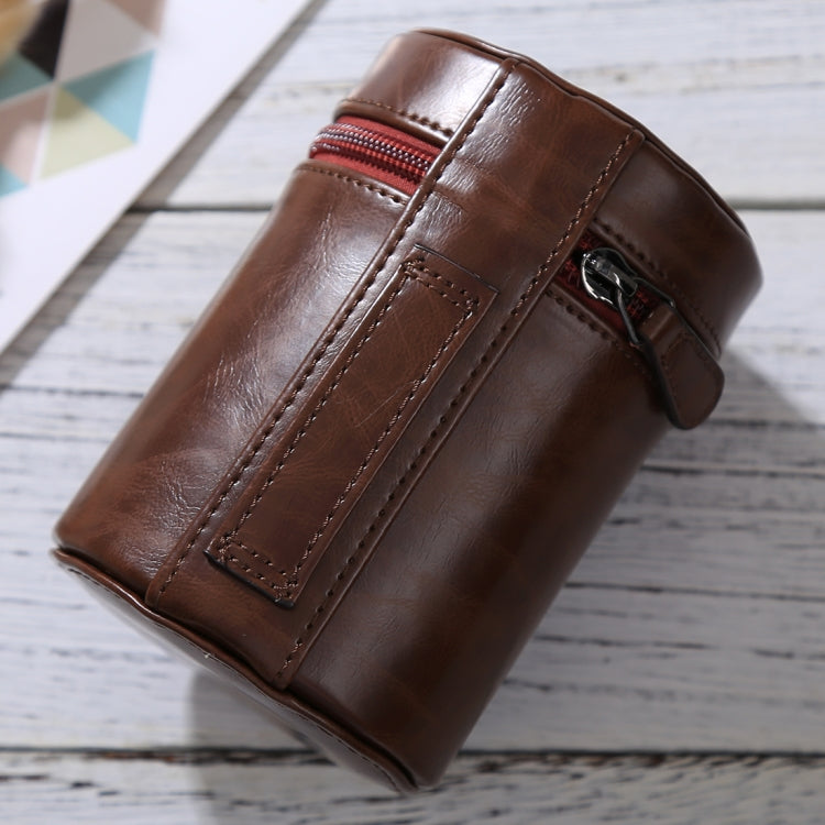 Medium Lens Case Zippered PU Leather Pouch Box for DSLR Camera Lens, Size: 13x9x9cm(Coffee) - free shipping - PMC TechLife - Order now!