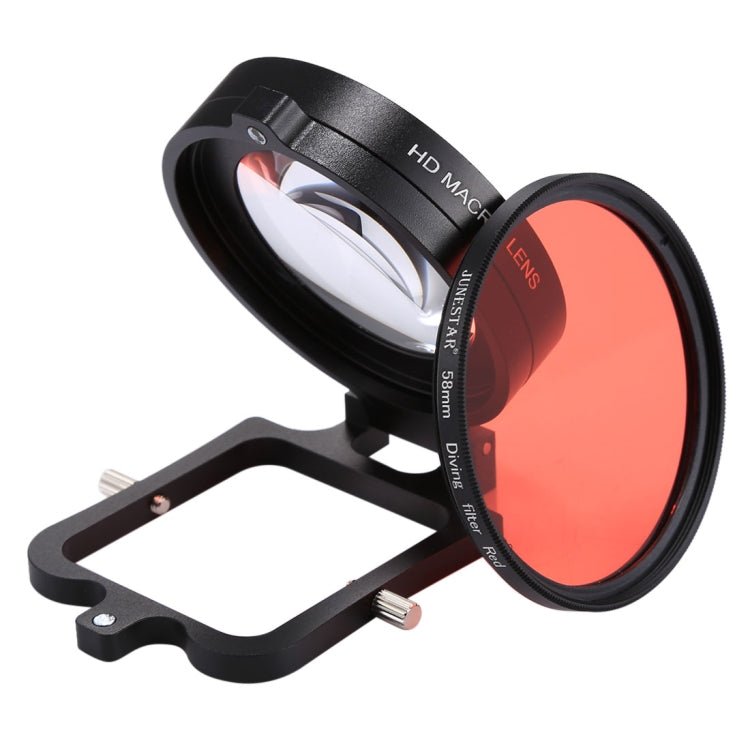 58mm 16X Macro Lens + Red Diving Lens Filter with Lens Cover + Lens Filter Ring Adapter + String + Cleaning Cloth for GoPro HERO6 /5 Dive Housing - Lens Filter by PMC Jewellery | Online Shopping South Africa | PMC Jewellery | Buy Now Pay Later Mobicred