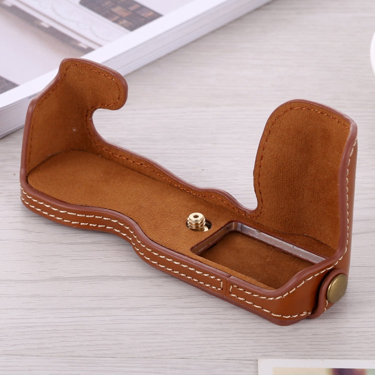 1/4 inch Thread PU Leather Camera Half Case Base for FUJIFILM X-A5 / X-A20(Brown) - free shipping - PMC TechLife - Order now!