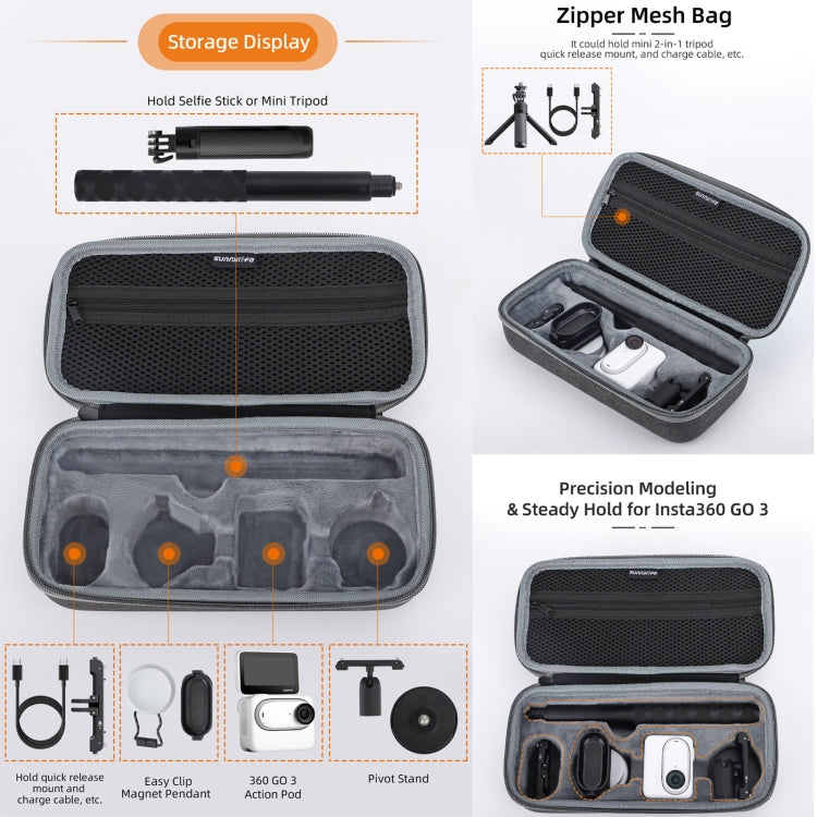 For Insta360 GO 3 / GO 3S Sunnylife Camera Set Storage Bag (Black) - Case & Bags by Sunnylife | Online Shopping South Africa | PMC TechLife | Buy Now Pay Later Mobicred